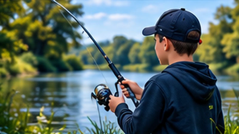 Junger Angler am Wasser als Motiv für die Vereinsjugend